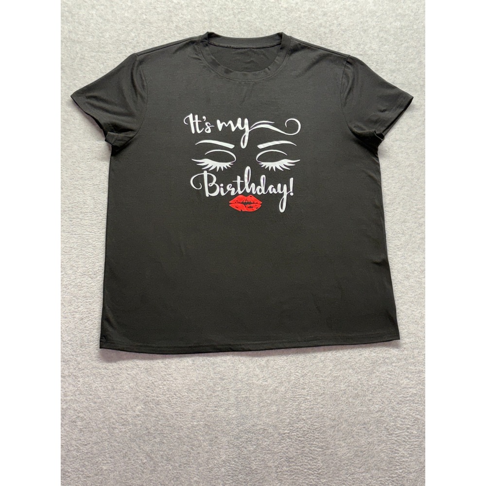 Its My Birthday Graphic T-Shirt Black XXL Short Sleeve Polyester Crewneck
